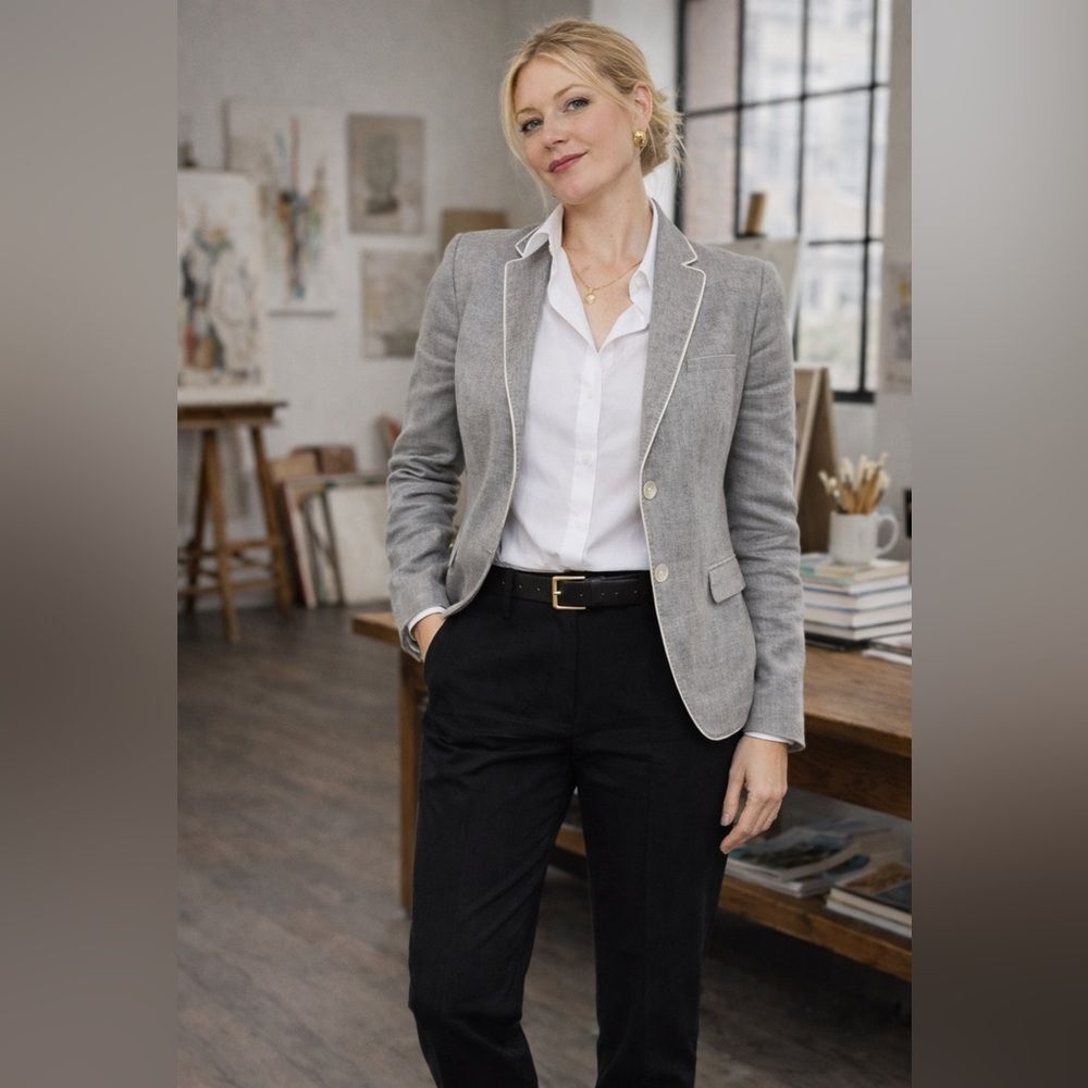 Angelico Italian Linen Blazer Curling Collection Size 40 Tailored European Chic